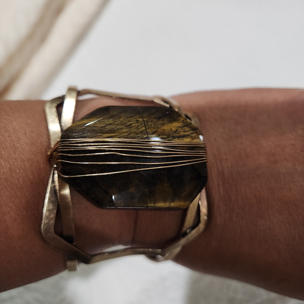 mark. Gold-Tone Wire Wrapped Tiger's Eye Statement Cuff Bracelet